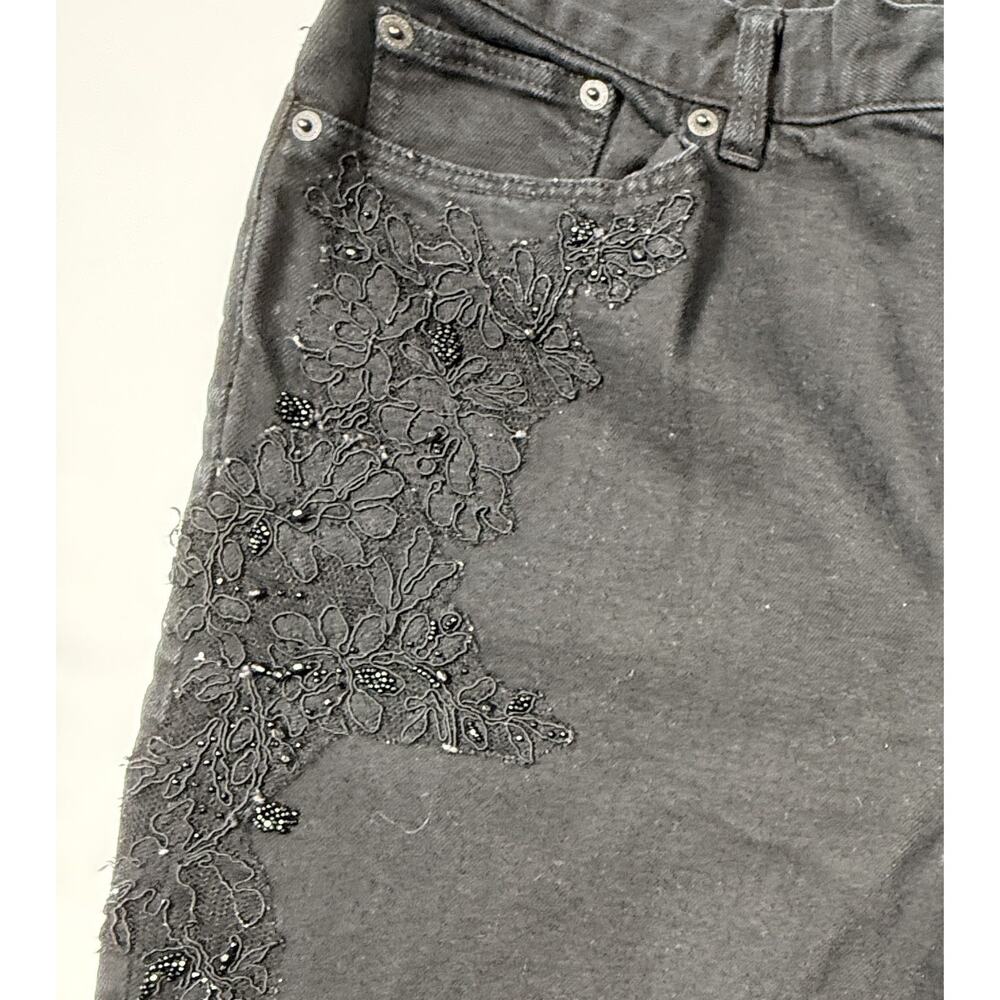 90s Vintage Ralph Lauren Black Bootcut Jeans Lace Detailing Sz 12 cotton - Picture 5 of 13
